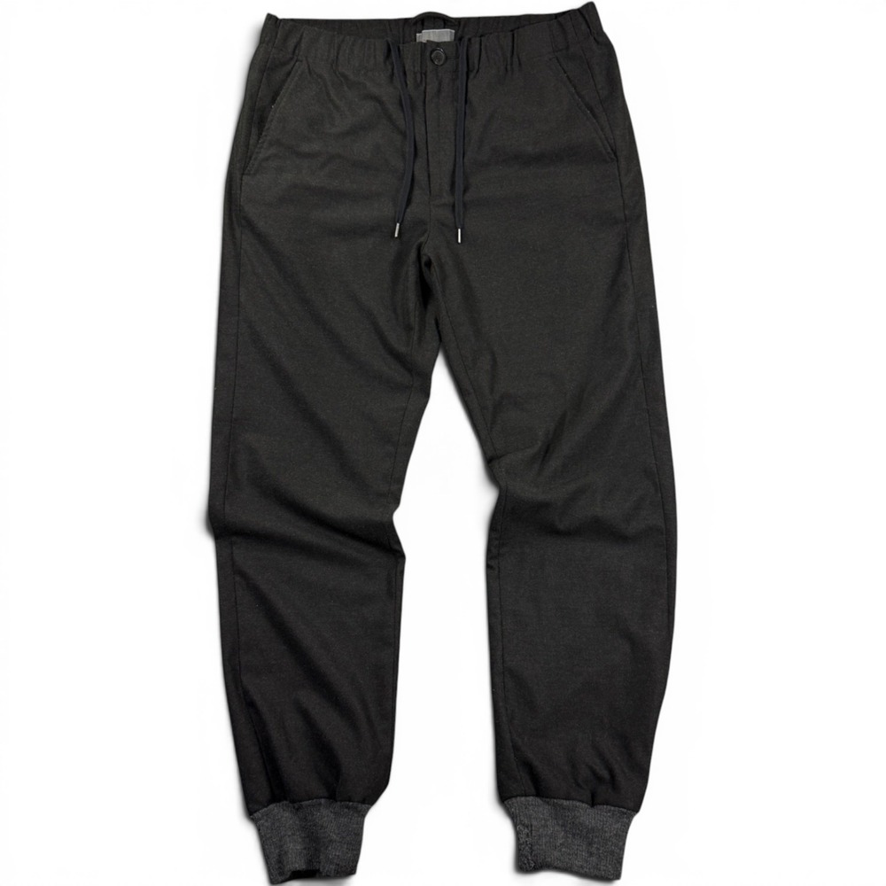 Vince Jogger Mens 34x30 Black Elastic Waist Drawstring Pant - Mended Wool Cuffs